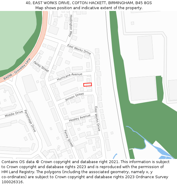 40, EAST WORKS DRIVE, COFTON HACKETT, BIRMINGHAM, B45 8GS: Location map and indicative extent of plot