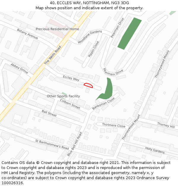 40, ECCLES WAY, NOTTINGHAM, NG3 3DG: Location map and indicative extent of plot