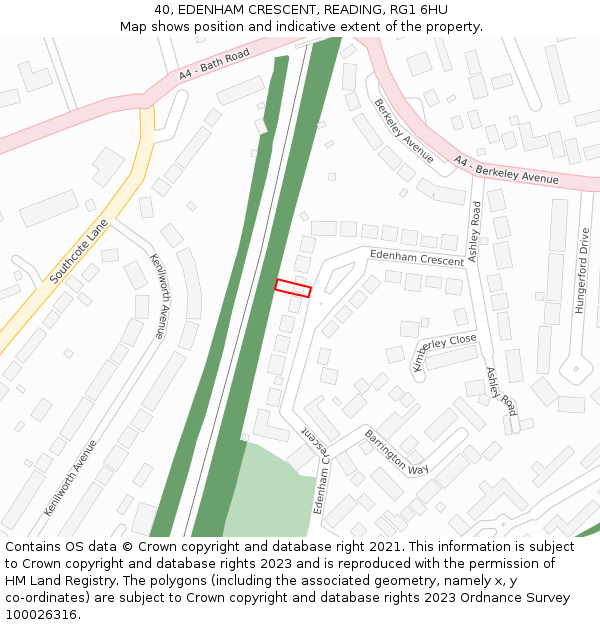 40, EDENHAM CRESCENT, READING, RG1 6HU: Location map and indicative extent of plot
