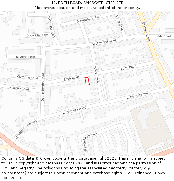 40, EDITH ROAD, RAMSGATE, CT11 0EB: Location map and indicative extent of plot