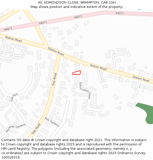 40, EDMONDSON CLOSE, BRAMPTON, CA8 1GH: Location map and indicative extent of plot