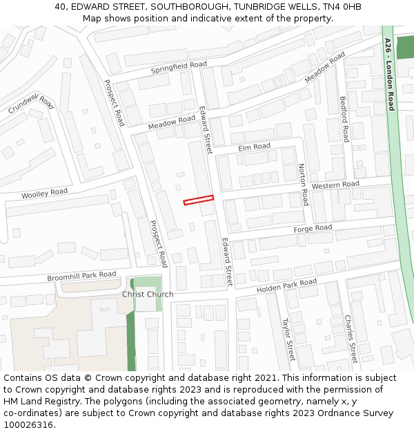 40, EDWARD STREET, SOUTHBOROUGH, TUNBRIDGE WELLS, TN4 0HB: Location map and indicative extent of plot