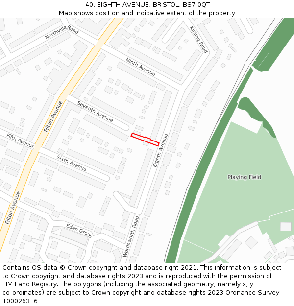 40, EIGHTH AVENUE, BRISTOL, BS7 0QT: Location map and indicative extent of plot