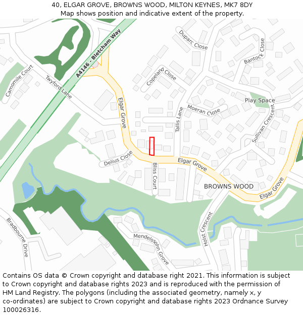 40, ELGAR GROVE, BROWNS WOOD, MILTON KEYNES, MK7 8DY: Location map and indicative extent of plot