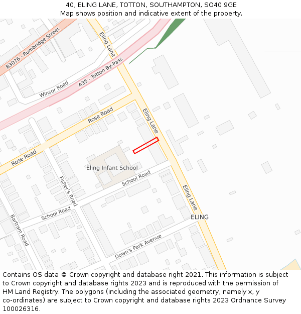 40, ELING LANE, TOTTON, SOUTHAMPTON, SO40 9GE: Location map and indicative extent of plot