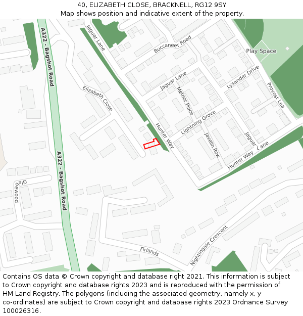 40, ELIZABETH CLOSE, BRACKNELL, RG12 9SY: Location map and indicative extent of plot