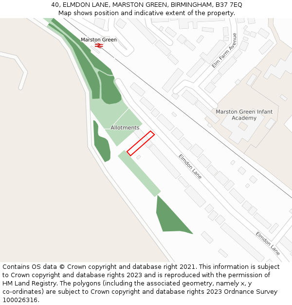 40, ELMDON LANE, MARSTON GREEN, BIRMINGHAM, B37 7EQ: Location map and indicative extent of plot