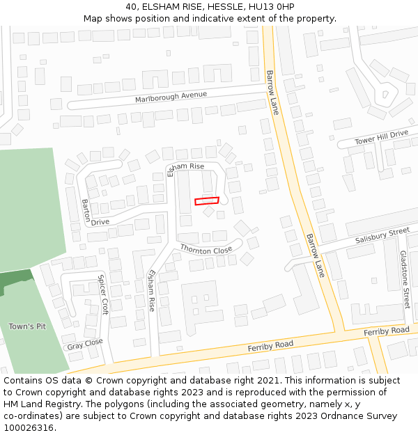 40, ELSHAM RISE, HESSLE, HU13 0HP: Location map and indicative extent of plot