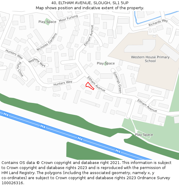 40, ELTHAM AVENUE, SLOUGH, SL1 5UP: Location map and indicative extent of plot