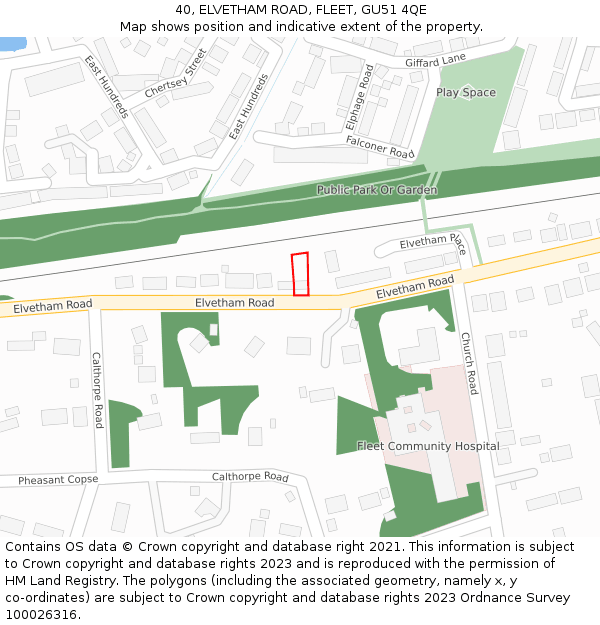 40, ELVETHAM ROAD, FLEET, GU51 4QE: Location map and indicative extent of plot