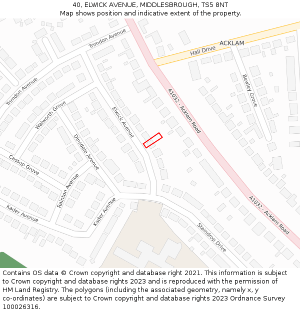 40, ELWICK AVENUE, MIDDLESBROUGH, TS5 8NT: Location map and indicative extent of plot
