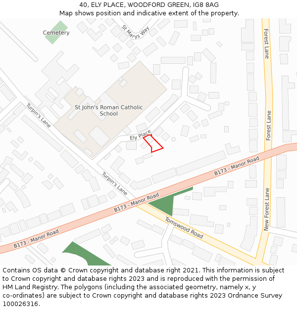 40, ELY PLACE, WOODFORD GREEN, IG8 8AG: Location map and indicative extent of plot