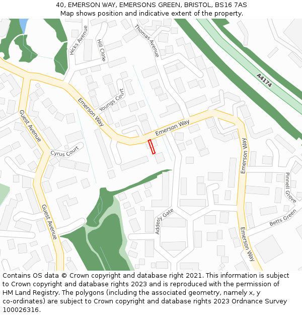 40, EMERSON WAY, EMERSONS GREEN, BRISTOL, BS16 7AS: Location map and indicative extent of plot