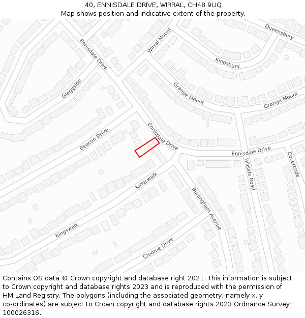 40, ENNISDALE DRIVE, WIRRAL, CH48 9UQ: Location map and indicative extent of plot