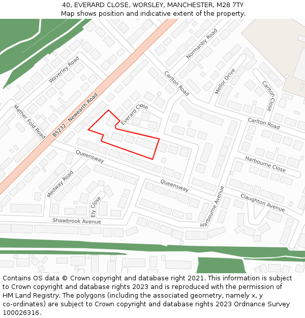 40, EVERARD CLOSE, WORSLEY, MANCHESTER, M28 7TY: Location map and indicative extent of plot