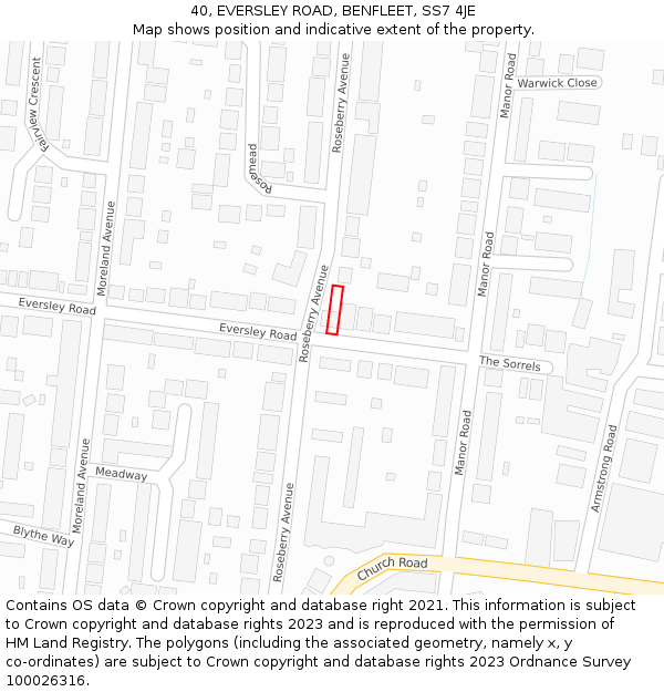 40, EVERSLEY ROAD, BENFLEET, SS7 4JE: Location map and indicative extent of plot