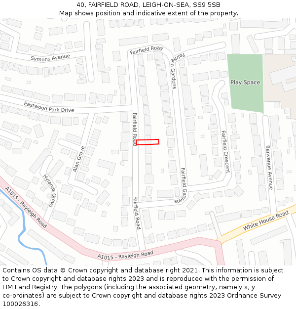 40, FAIRFIELD ROAD, LEIGH-ON-SEA, SS9 5SB: Location map and indicative extent of plot