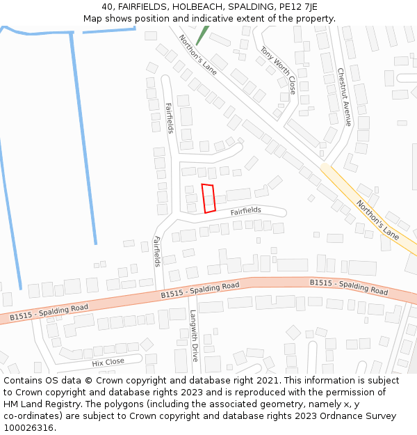 40, FAIRFIELDS, HOLBEACH, SPALDING, PE12 7JE: Location map and indicative extent of plot