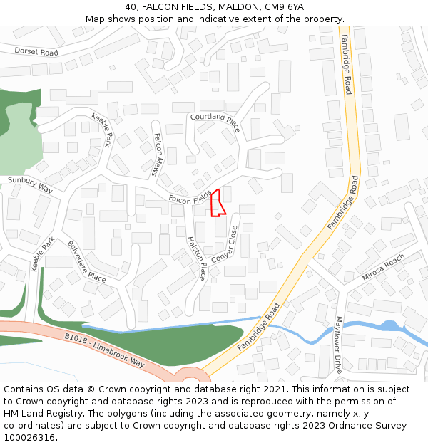 40, FALCON FIELDS, MALDON, CM9 6YA: Location map and indicative extent of plot