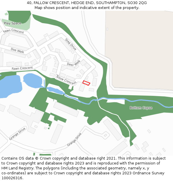 40, FALLOW CRESCENT, HEDGE END, SOUTHAMPTON, SO30 2QG: Location map and indicative extent of plot