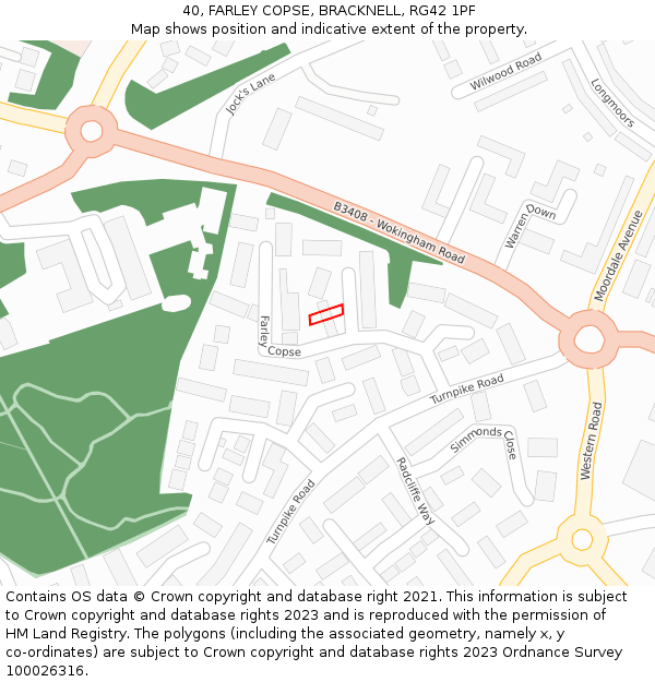 40, FARLEY COPSE, BRACKNELL, RG42 1PF: Location map and indicative extent of plot