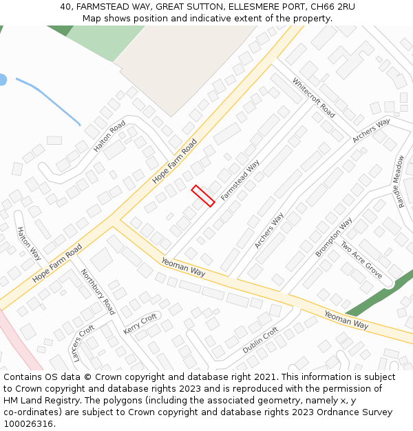 40, FARMSTEAD WAY, GREAT SUTTON, ELLESMERE PORT, CH66 2RU: Location map and indicative extent of plot