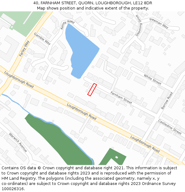 40, FARNHAM STREET, QUORN, LOUGHBOROUGH, LE12 8DR: Location map and indicative extent of plot