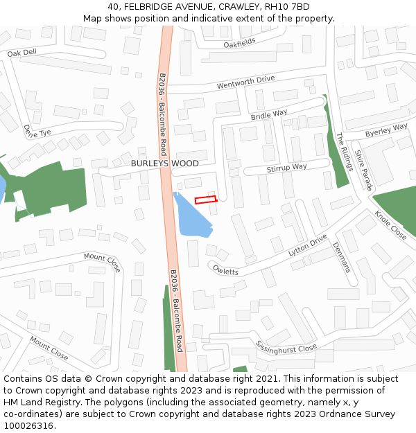 40, FELBRIDGE AVENUE, CRAWLEY, RH10 7BD: Location map and indicative extent of plot