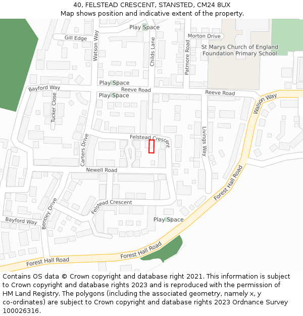 40, FELSTEAD CRESCENT, STANSTED, CM24 8UX: Location map and indicative extent of plot