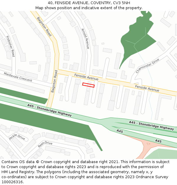 40, FENSIDE AVENUE, COVENTRY, CV3 5NH: Location map and indicative extent of plot