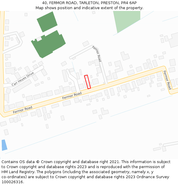 40, FERMOR ROAD, TARLETON, PRESTON, PR4 6AP: Location map and indicative extent of plot