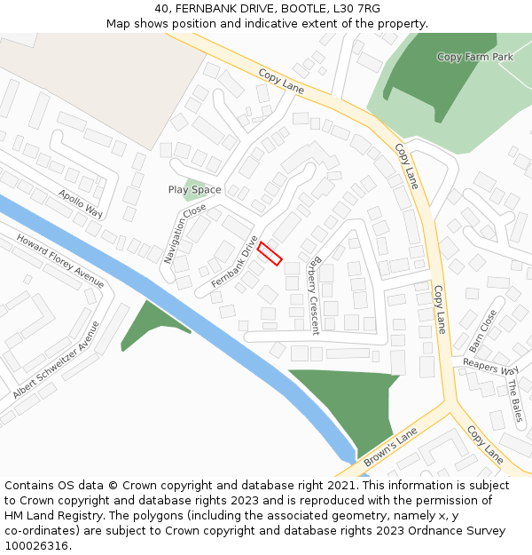 40, FERNBANK DRIVE, BOOTLE, L30 7RG: Location map and indicative extent of plot