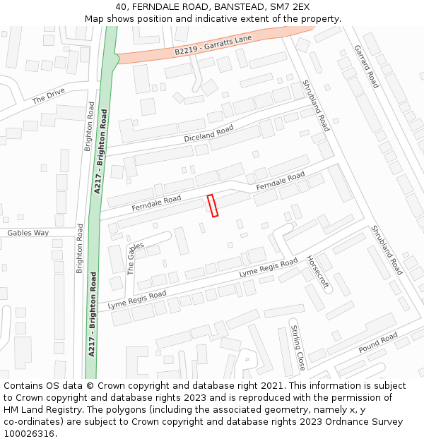 40, FERNDALE ROAD, BANSTEAD, SM7 2EX: Location map and indicative extent of plot