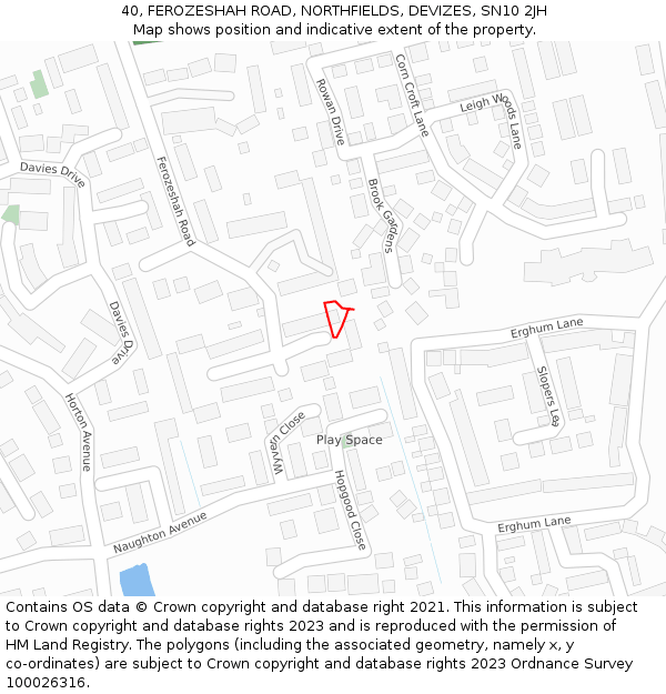 40, FEROZESHAH ROAD, NORTHFIELDS, DEVIZES, SN10 2JH: Location map and indicative extent of plot