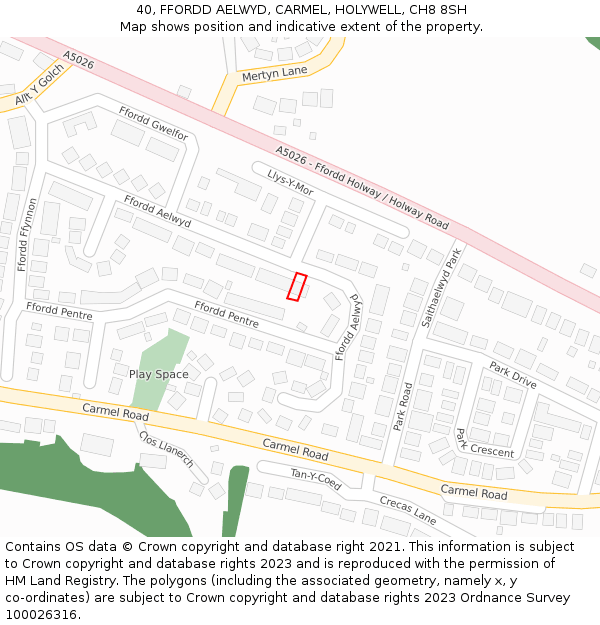 40, FFORDD AELWYD, CARMEL, HOLYWELL, CH8 8SH: Location map and indicative extent of plot