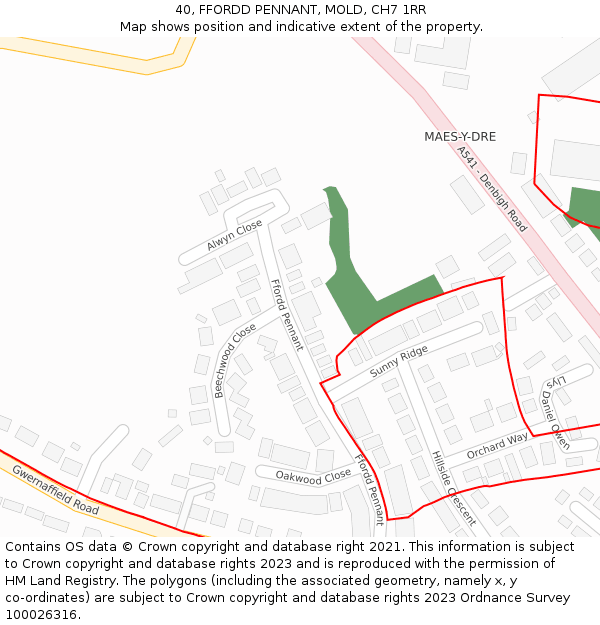 40, FFORDD PENNANT, MOLD, CH7 1RR: Location map and indicative extent of plot