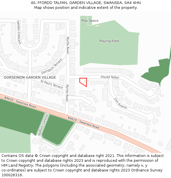 40, FFORDD TALFAN, GARDEN VILLAGE, SWANSEA, SA4 4HN: Location map and indicative extent of plot