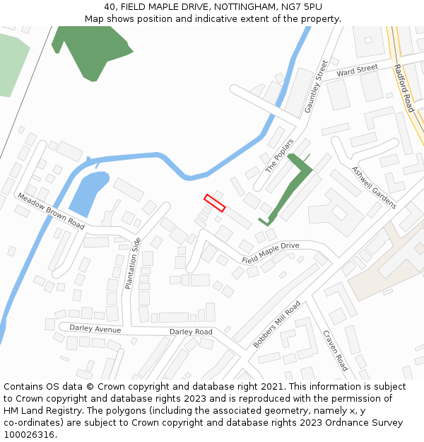 40, FIELD MAPLE DRIVE, NOTTINGHAM, NG7 5PU: Location map and indicative extent of plot