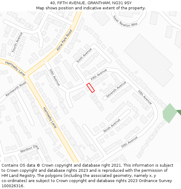 40, FIFTH AVENUE, GRANTHAM, NG31 9SY: Location map and indicative extent of plot