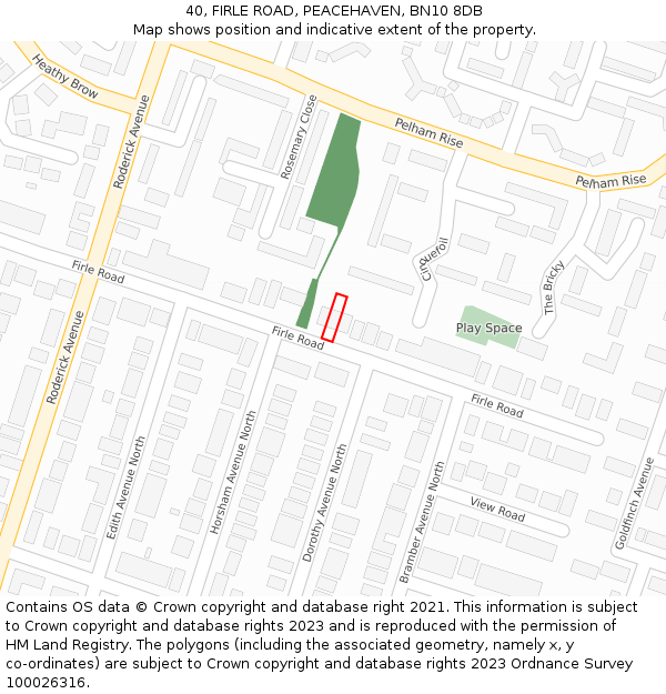 40, FIRLE ROAD, PEACEHAVEN, BN10 8DB: Location map and indicative extent of plot