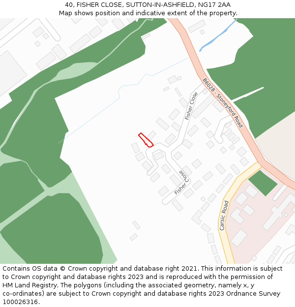 40, FISHER CLOSE, SUTTON-IN-ASHFIELD, NG17 2AA: Location map and indicative extent of plot