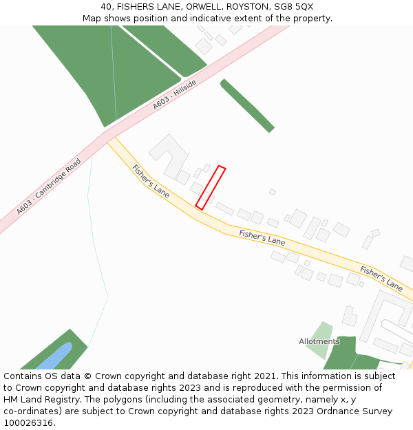 40, FISHERS LANE, ORWELL, ROYSTON, SG8 5QX: Location map and indicative extent of plot