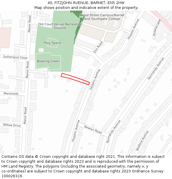 40, FITZJOHN AVENUE, BARNET, EN5 2HW: Location map and indicative extent of plot