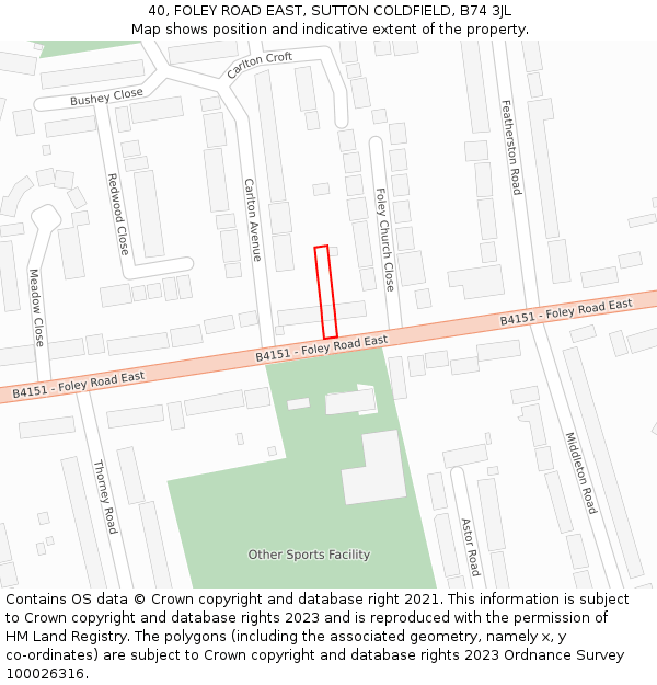 40, FOLEY ROAD EAST, SUTTON COLDFIELD, B74 3JL: Location map and indicative extent of plot