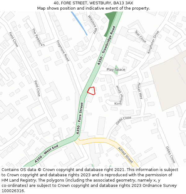 40, FORE STREET, WESTBURY, BA13 3AX: Location map and indicative extent of plot