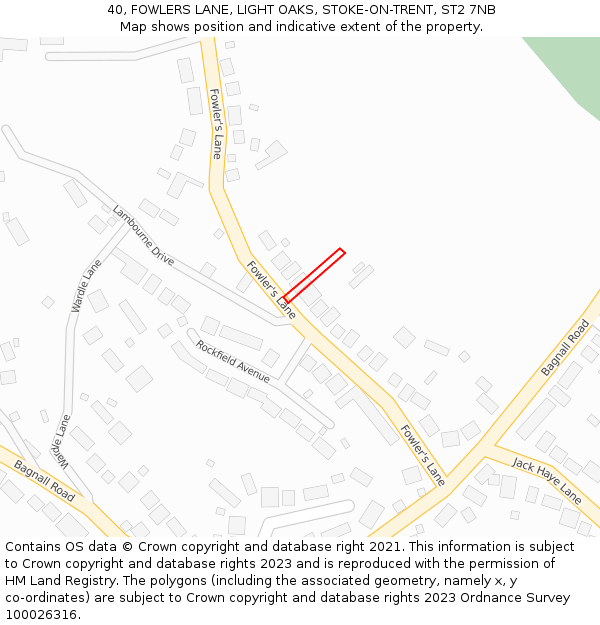 40, FOWLERS LANE, LIGHT OAKS, STOKE-ON-TRENT, ST2 7NB: Location map and indicative extent of plot