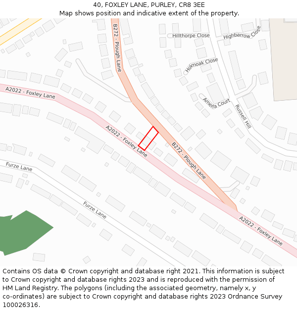 40, FOXLEY LANE, PURLEY, CR8 3EE: Location map and indicative extent of plot