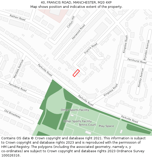 40, FRANCIS ROAD, MANCHESTER, M20 4XP: Location map and indicative extent of plot