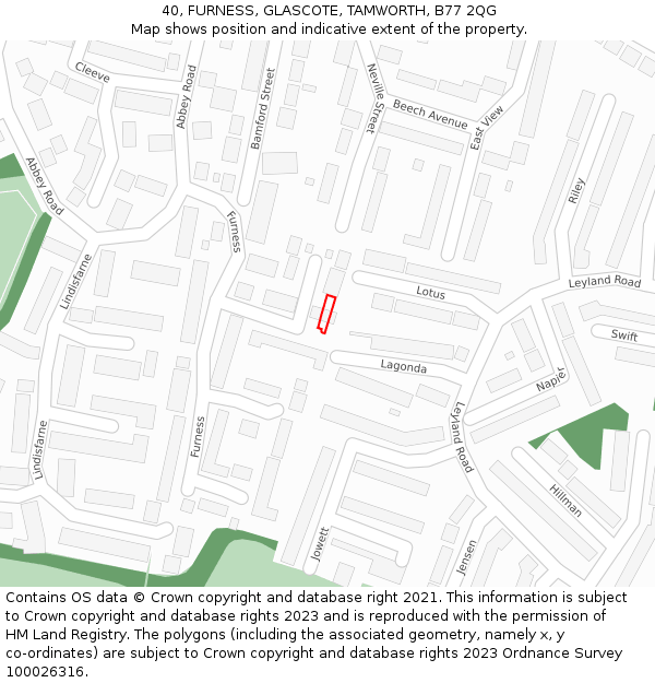 40, FURNESS, GLASCOTE, TAMWORTH, B77 2QG: Location map and indicative extent of plot