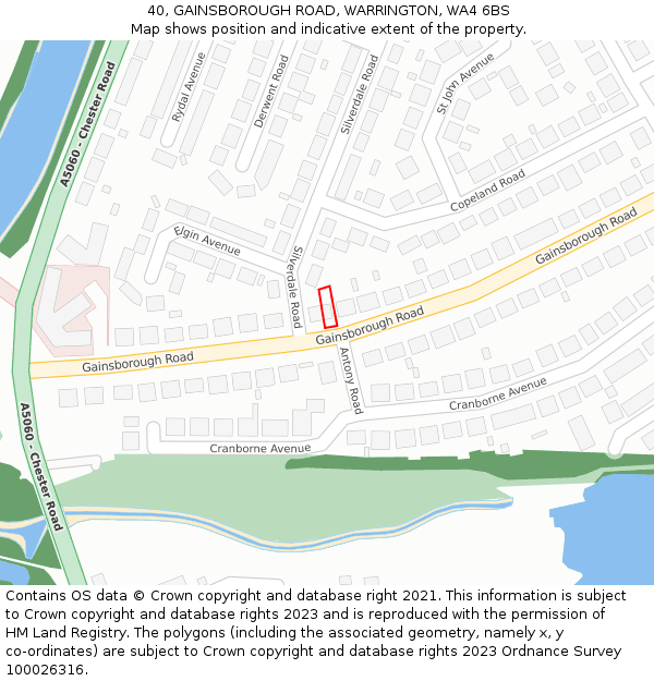 40, GAINSBOROUGH ROAD, WARRINGTON, WA4 6BS: Location map and indicative extent of plot